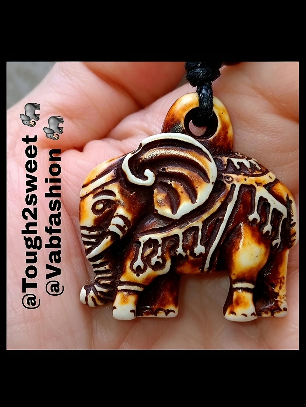 🆕️ARTISAN CARVED RESIN HIGHLY DETAILED ADJUSTABLE ELEPHANT NECKLACE (EL7)